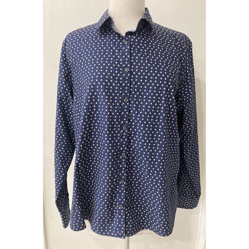 LANDS' END 18 no iron SUPIMA button front shirt blouse polka dot workwear